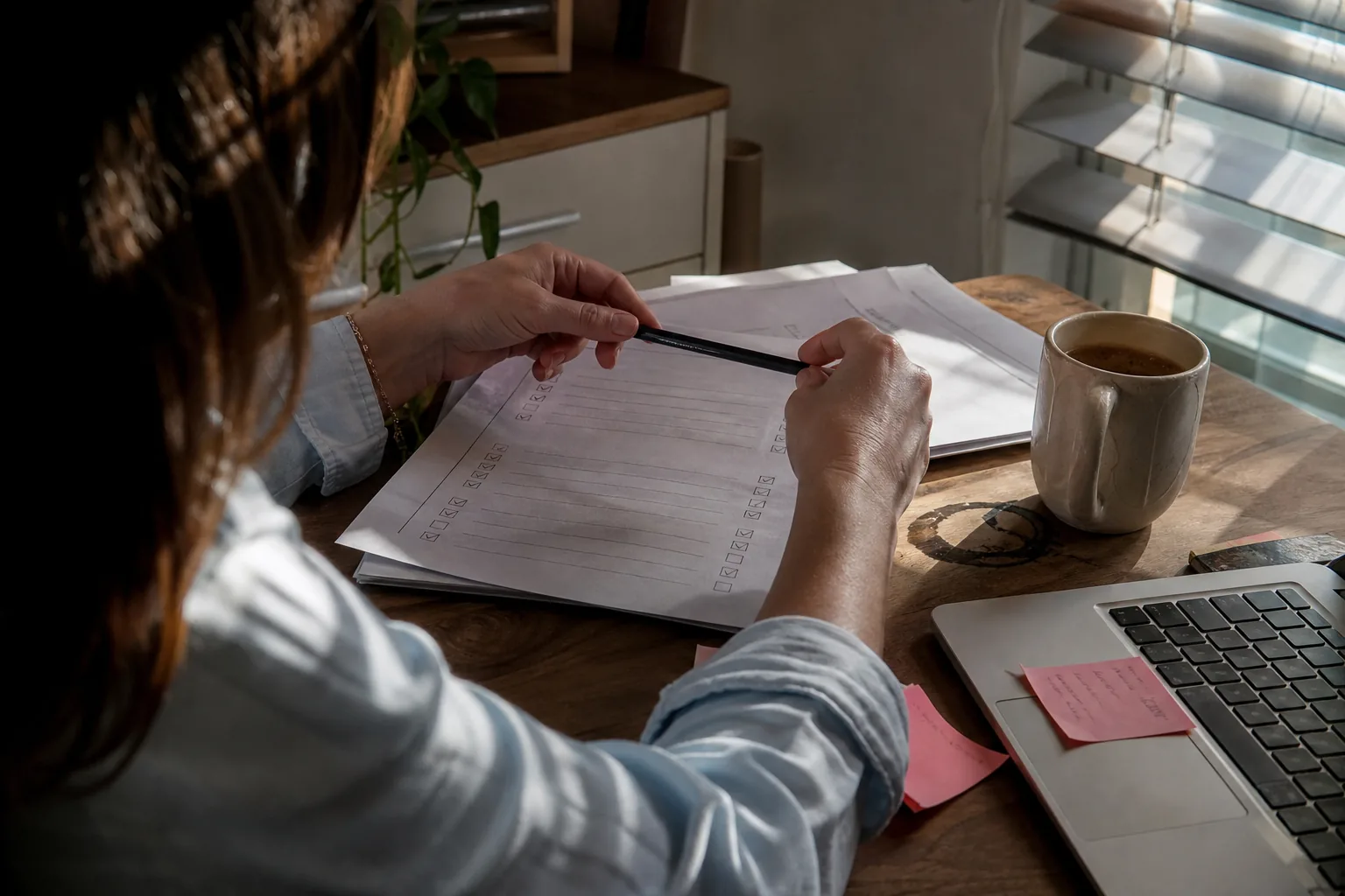 Implementation manager ticking off a printed customer onboarding checklist