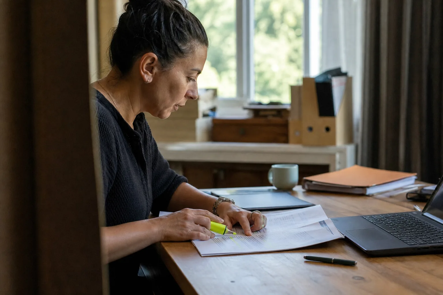 Services lead marking scope and deliverables on a printed statement of work